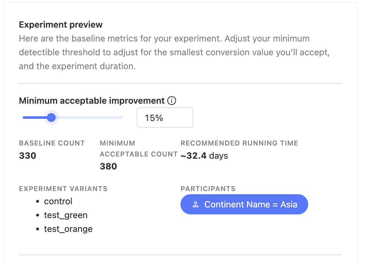 Experiment preview significance change