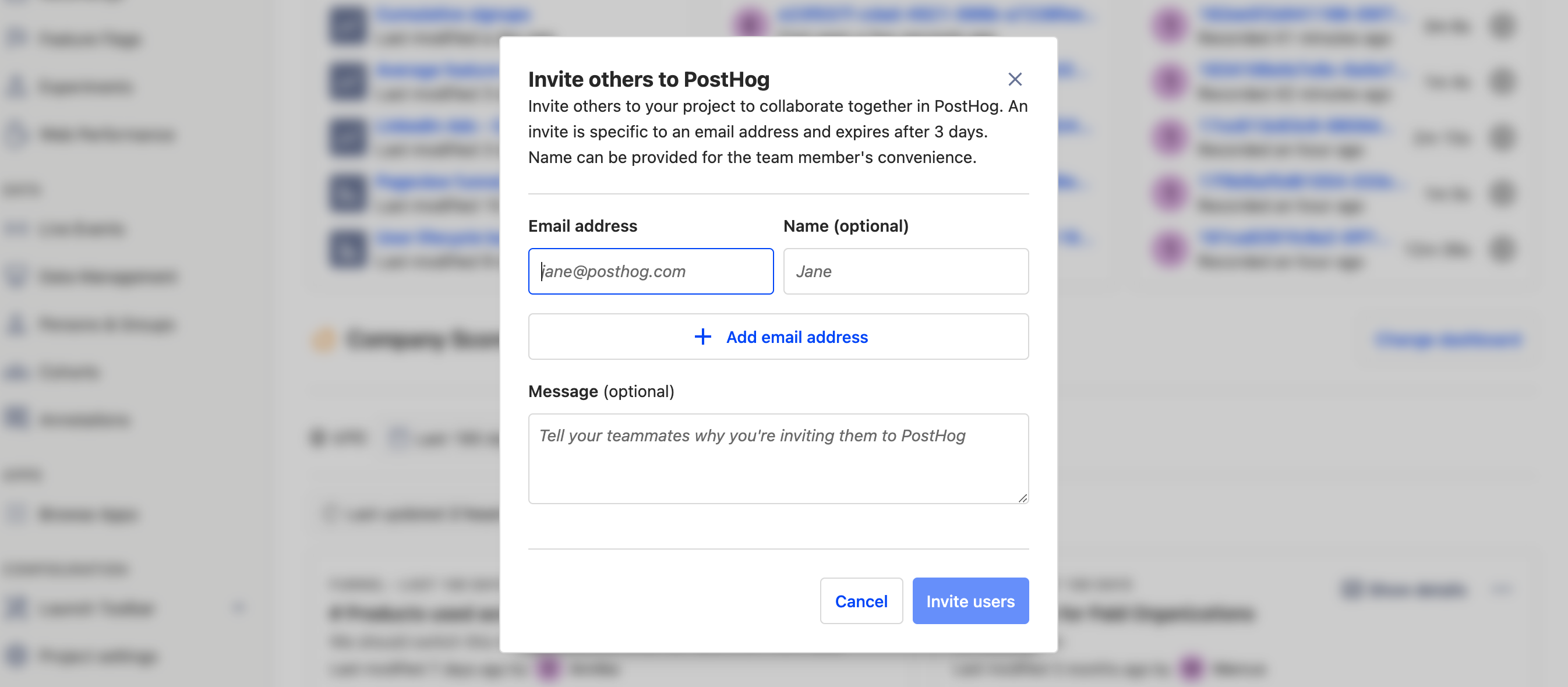 how to invite someone to posthog